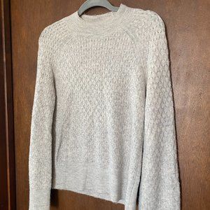 LOFT Mock Neck Grey Cable Neck Bell Sleeve Sweater